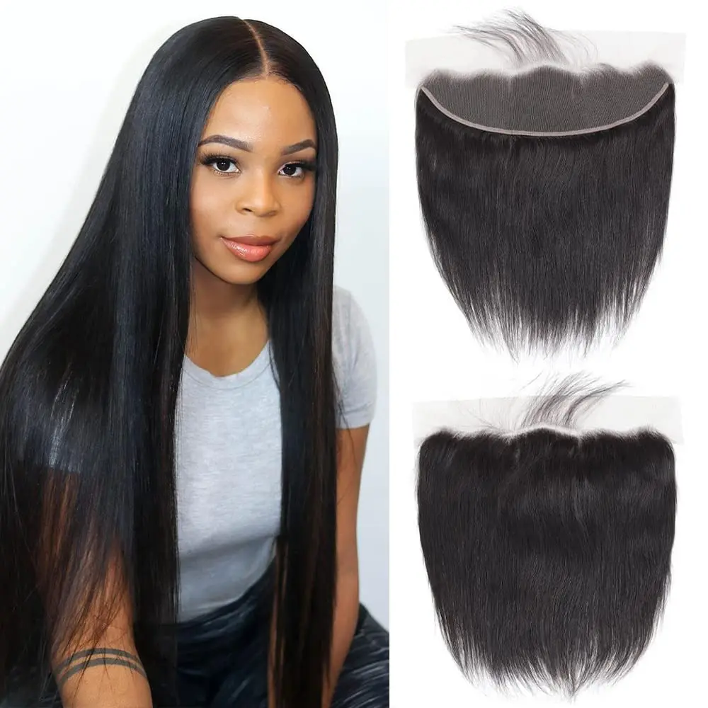 

Ulrica 13x4 Closure Lace Frontal Straight Hair Hand Tied Pre Plucked Straight Frontal Closure Only 8-20 inch Brazilian Remy Hair