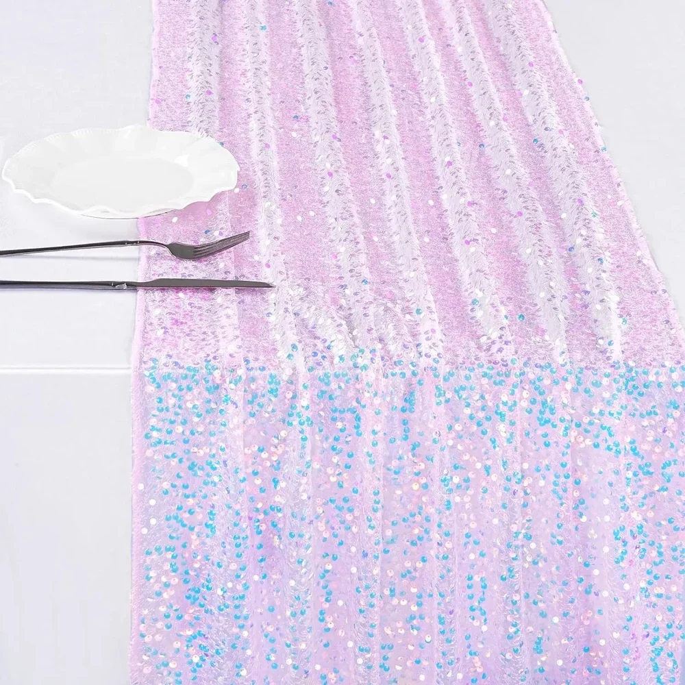 Glitter Iridescent Table Runner Holographic Mermaid Tail Scale Sequin 탁자 깃발  for Wedding Birthday Party Christmas Decoration 4
