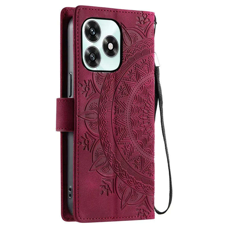Luxury Leather Flip Cover Wallet Phone Case with Embossed Totems Design