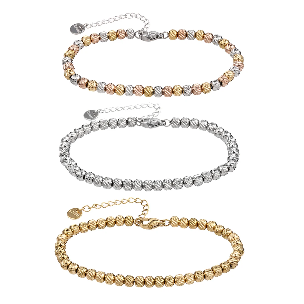 1 Stücke Qualität Metall Neue Schmuck Klassische Wasserdichte Edelstahl Sculpt Textur Perlen Kette Charm Armband frauen Tägliche Geschenke