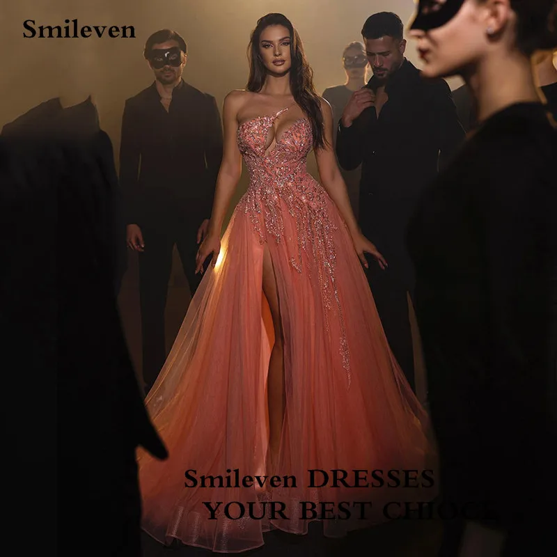 

Бальное платье со стразами Smileven, ТРАПЕЦИЕВИДНОЕ вечернее платье без бретелек со съемным шлейфом и Боковым Разрезом, платье для выпускного вечера