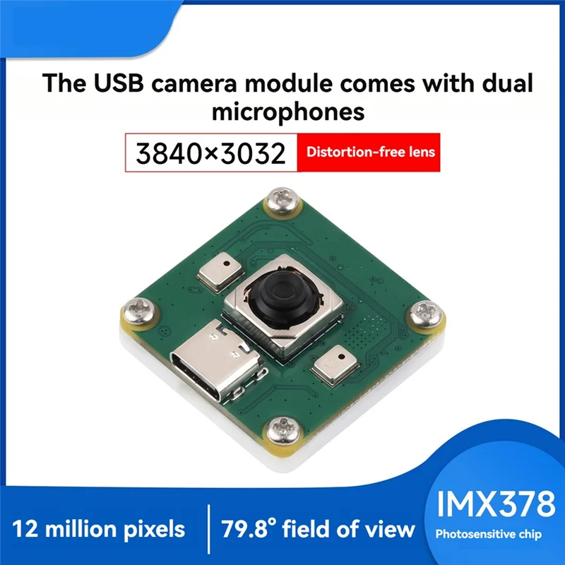 APPLIA-USB 카메라 모듈 IMX378 12MP 3840X3032 해상도 79.8 ° Raspberry Pi 5 Jetson Orin RD용 듀얼 마이크를 갖춘 FOV