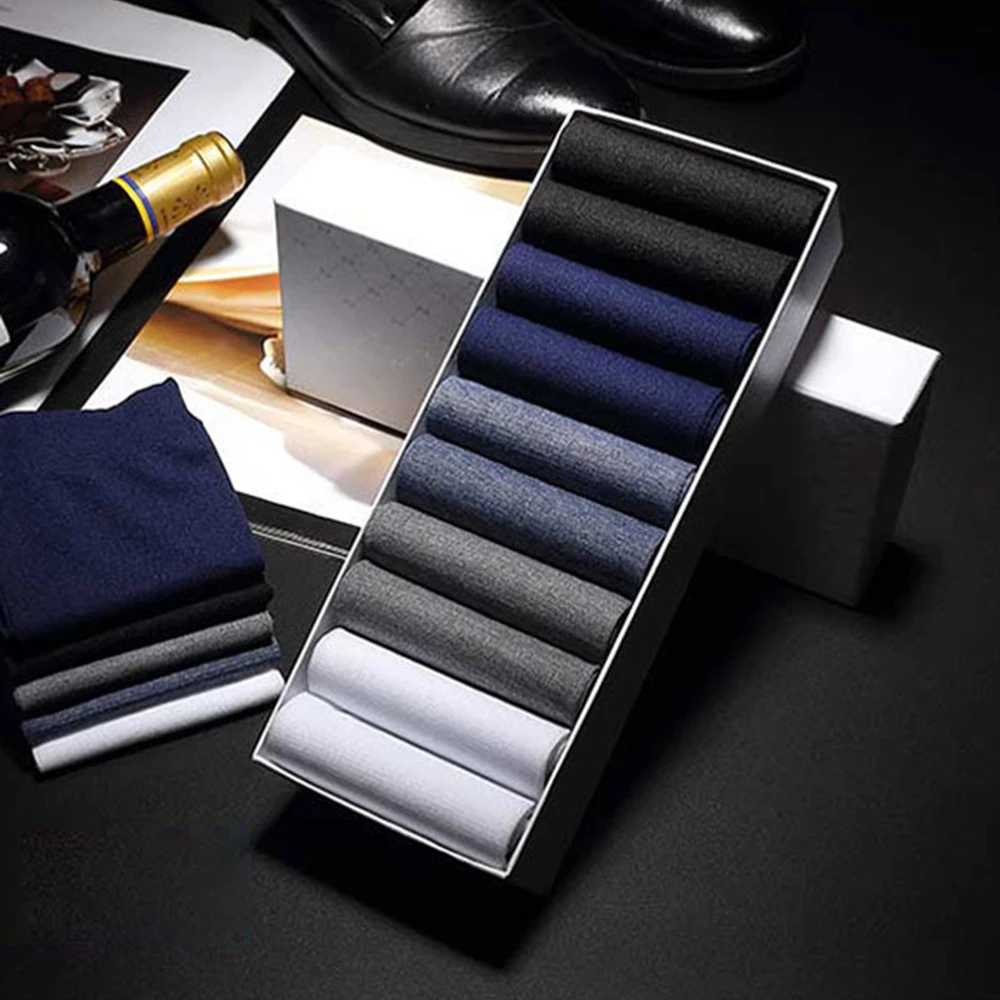 

Black Thin Summer Business 10Pairs/Box Deodorant Middle Tube Stocking Mercerized Socks Men's Socks