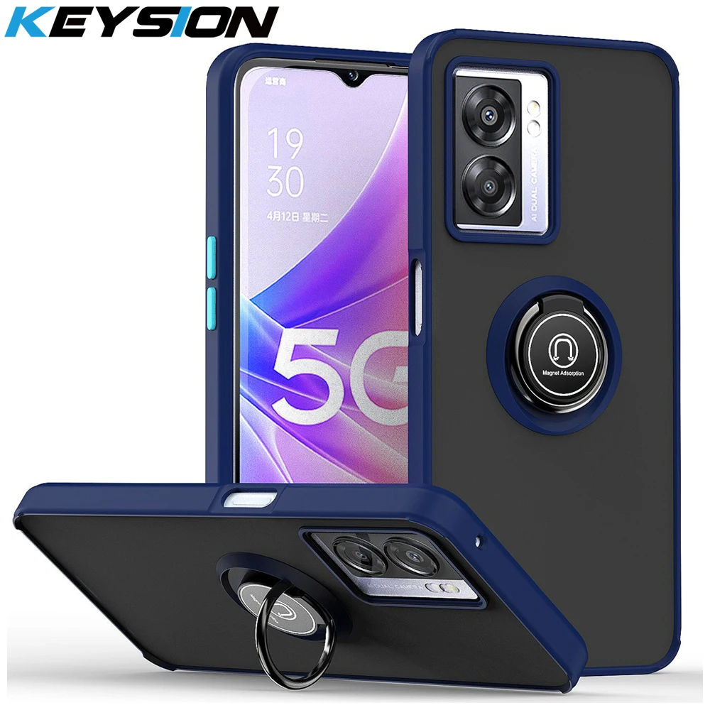 KEYSION Fashion Matte Case for OPPO A77 5G Transparent Shockproof Ring Stand Phone Back Cover for Realme Q5i V23 5G Narz_voghion.com