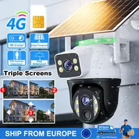 Caméra solaire 4G extérieure à double objectif, triple écran, 12MP, 6K, caméra de surveillance sans fil V380 Pro, batterie intégrée 8000mAh 1