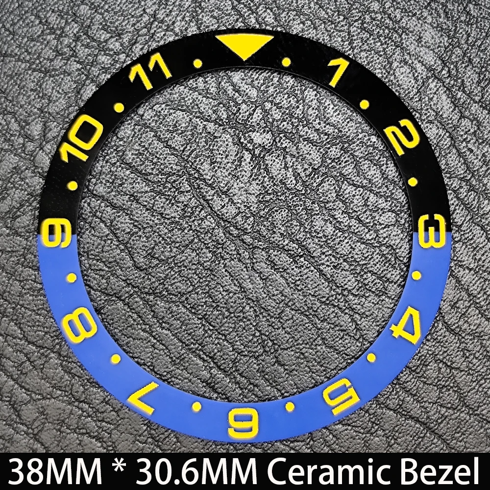 Elegant Blue Luminous Bezel GMT and Diving Watch Insert, Sloping 38mm x 30.6mm Ceramic/Aluminum
