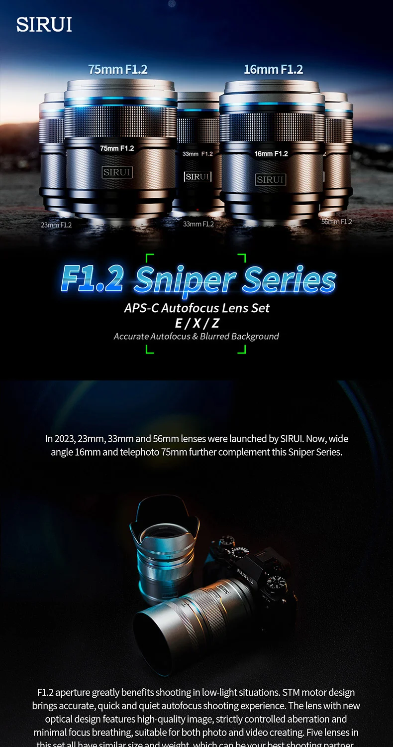 SIRUI Sniper 75mm F1.2 APS-C Auto focus Lens for Nikon Z Sony E