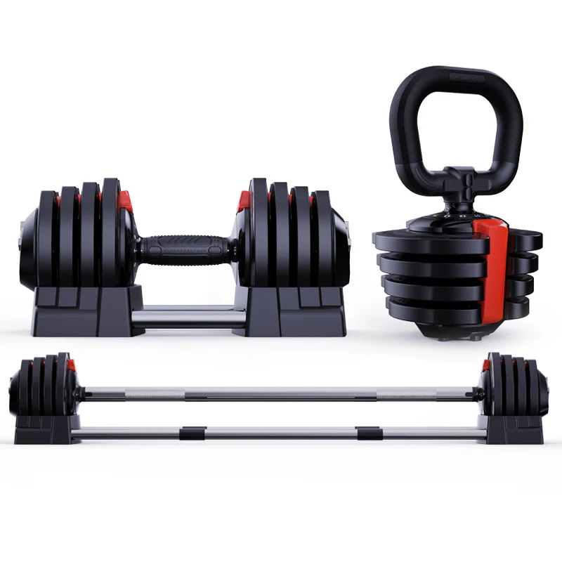Gym Equipment Fitness Dumbells 18kg 40lb 3 In 1 Quickly Adjustable Weight Dumbbell And Barbell Sets