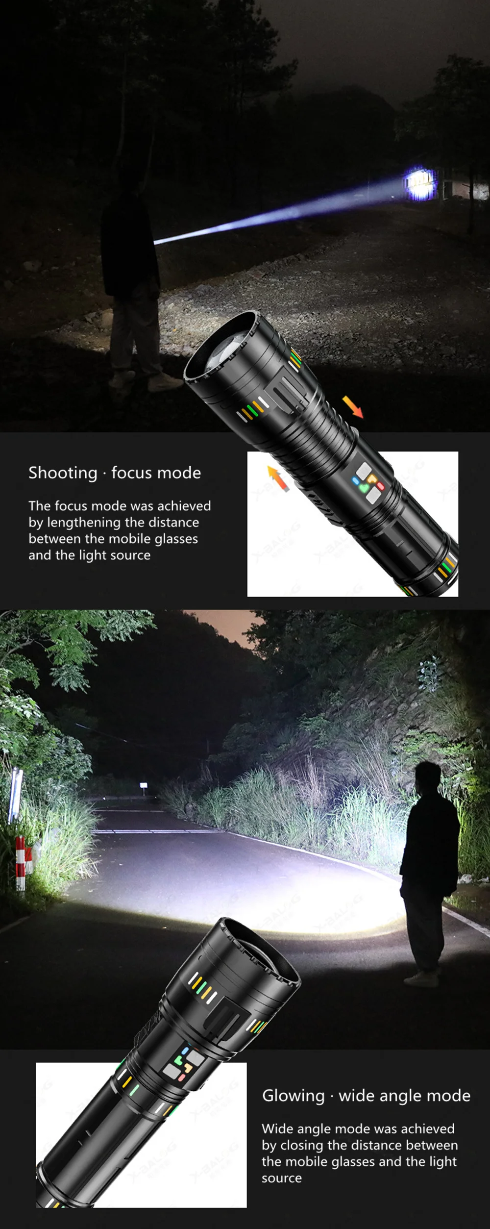 60W GT50 LED Flashlights USB Rechargeable High Power Tactical 5