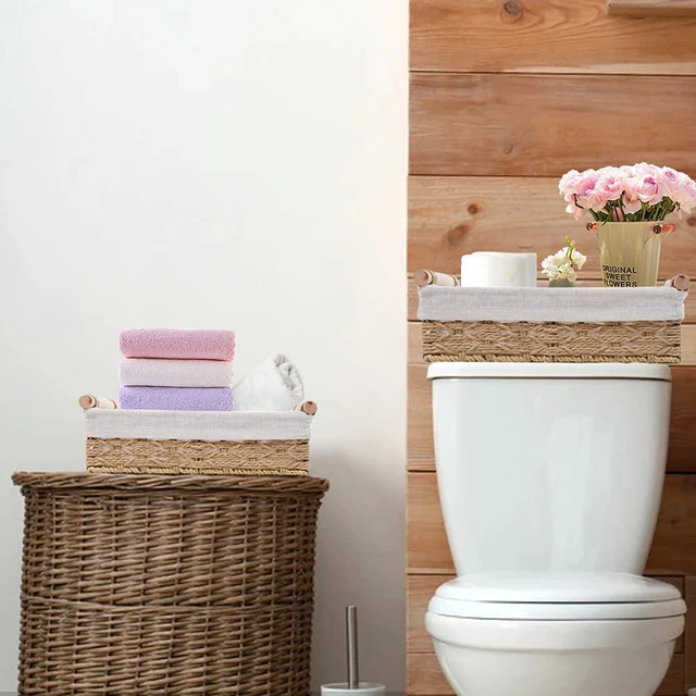 Bathroom Basket Organizer Waterproof Lavatory Paper Basket Restroom Paper  Wicker Baskets for Home Decor for Bathroom