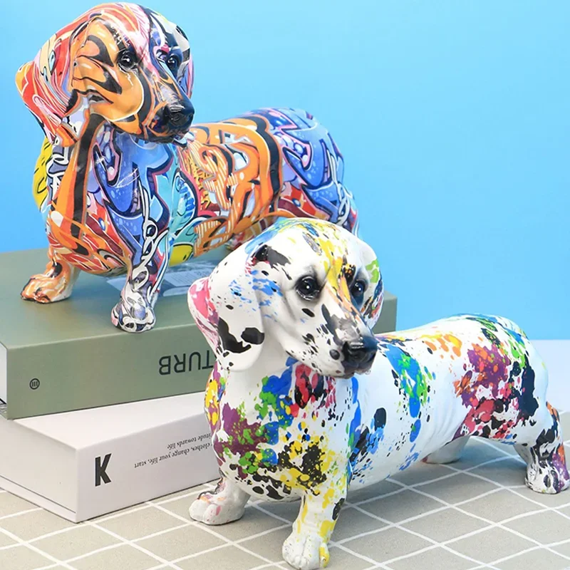 

Painted Dog Figurine Resin Puppy Statue Home Decoration Dogs Ornament Nordic Style Desktop Animal Sculpture Crafts