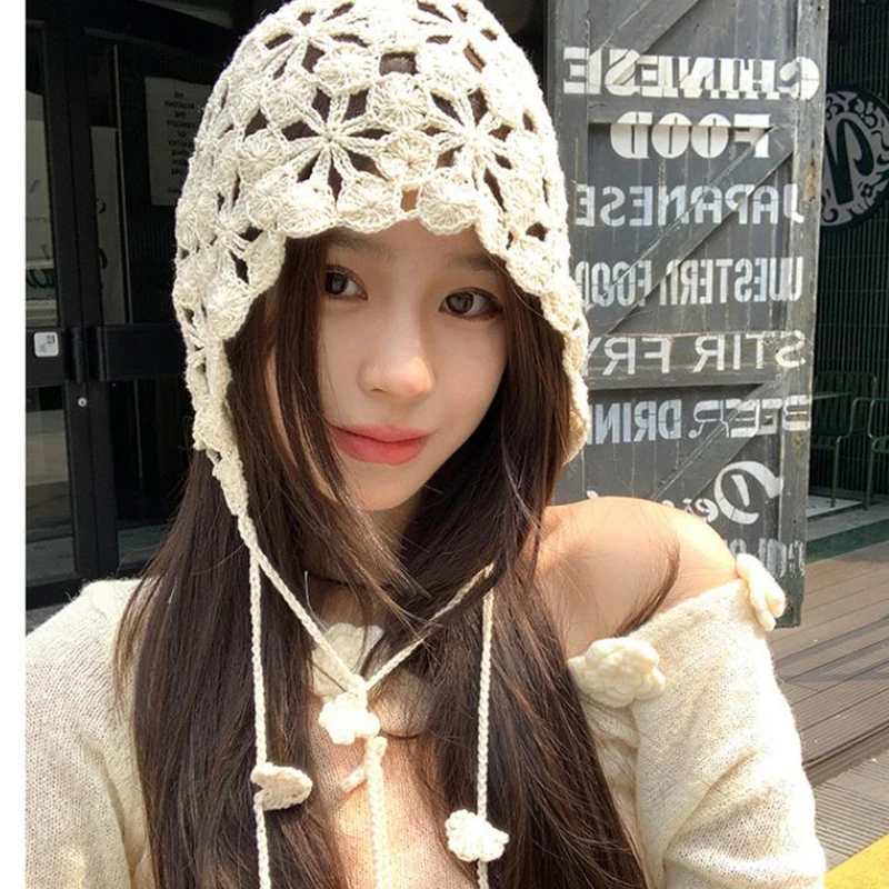 Handmade Hollowed Knit Cap Literary Fisherman's Hat Crocheted Hat Ethnic Baotou Cap Cotton Pullover Hollow Out Hat Breathable 3