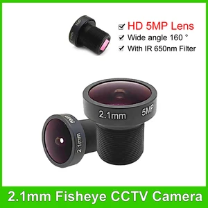 HD 2.1mm 5MP Fisheye CCTV Lens 160degree Wide Angle F2.0 Format 1/2.5" M12 Mount For Surveillance IP AHD Analog Camera