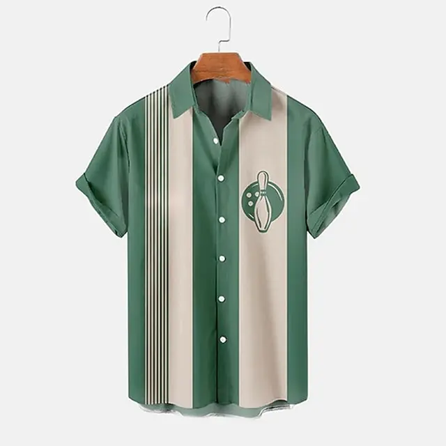 Men's Shirt Bowling Ball 3D Printed Lapel Women Casual Fashion Long Sleeves Shirts Button Streetwear Oversized Unisex Clothing