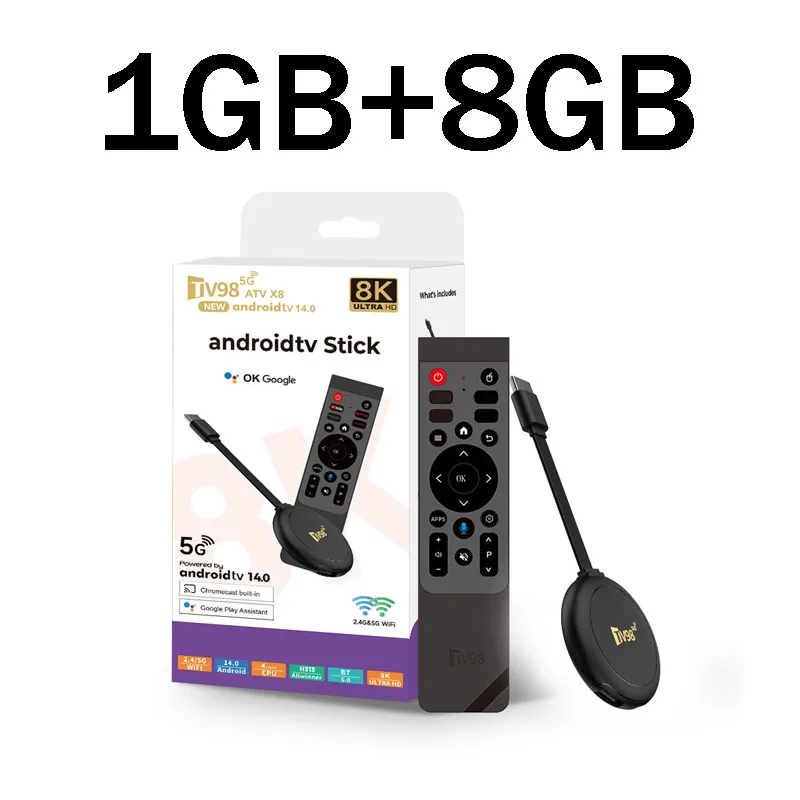 TV98 ATV X8 스마트 TV 스틱 iptv Allwinner H313 쿼드코어 4G 5G 듀얼 와이파이 HD 8K 4K BT 5.0 8GB 128GB 음성 리모컨 안드로이드 14
