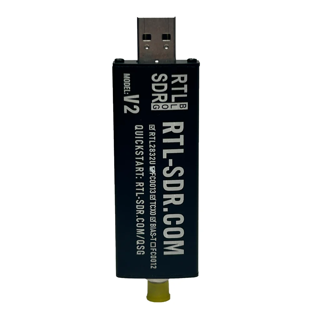 Boîte du récepteur radio SDR V2 avec accessoires, idéal pour l'écoute des fréquences 22-1100 MHz