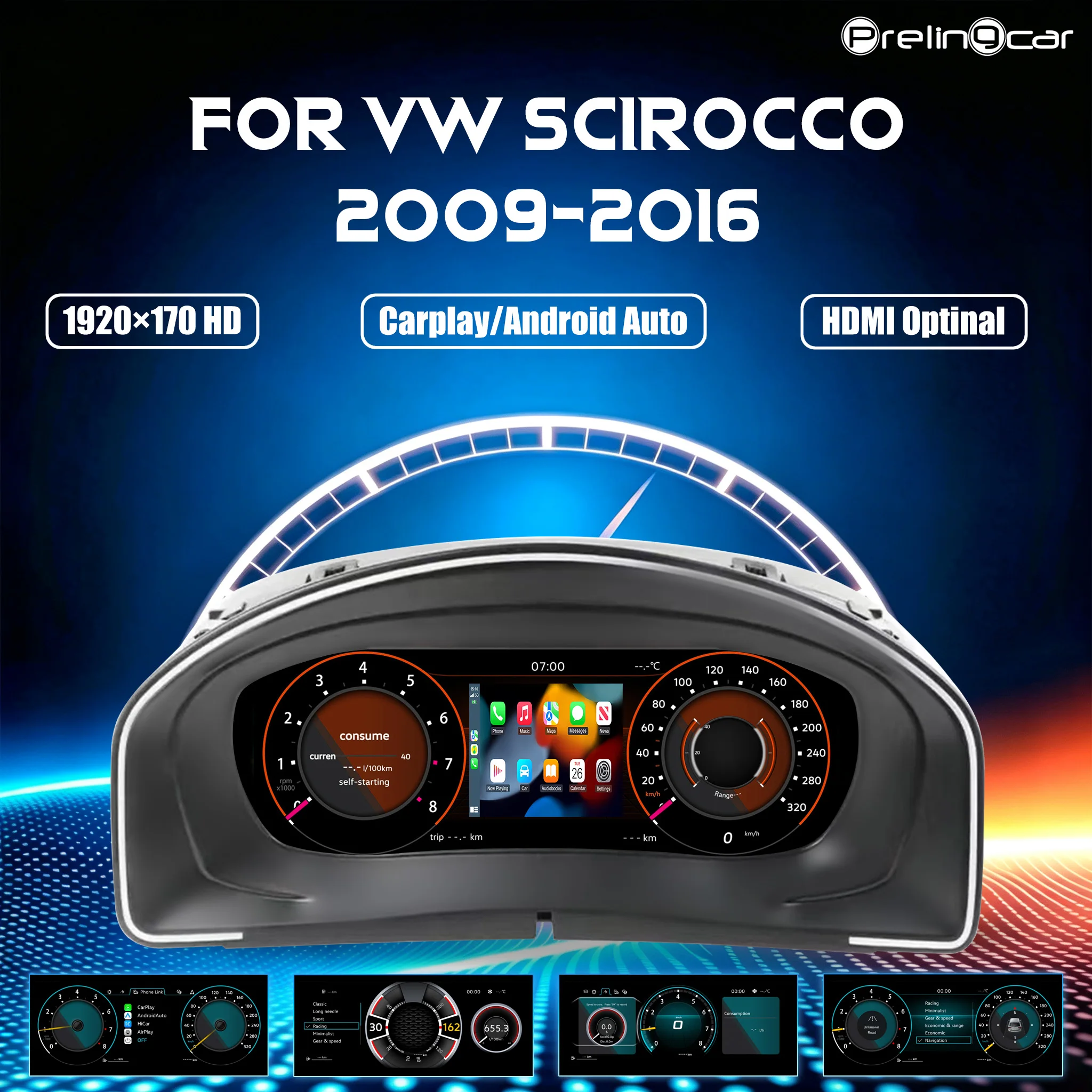 Pantalla LCD digital de 10.25 pulgadas para coche, para Volkswagen Scirocco años 2009-2016, panel de instrumentos, velocímetro. 1