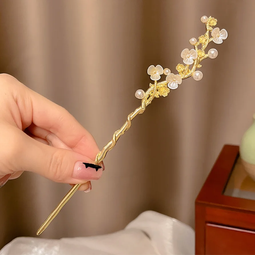 Elegante Kirschblüten-Haarnadeln, japanische Legierungs-Haarstäbchen mit rosa Blumenmuster, hohe Dutts für Frauen, Hanfu-Stil, Haarschmuck, Geschenke – Detail 6