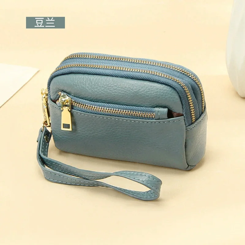 Elegant Genuine Leather Mini Wallet - Women's Handbag Style Coin Purse with Triple Zipper Design