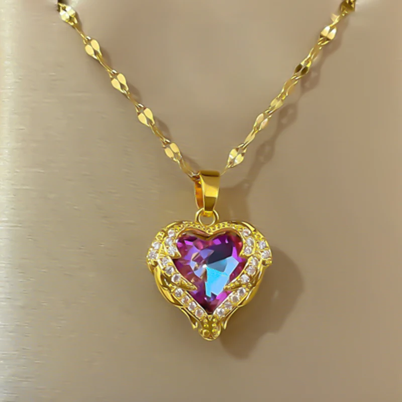 Colliers tendance avec pendentif en forme de cœur pour femmes, plaqué argent plaqué or 18 carats, titane, acier inoxydable, chaîne de clavicule, 2022