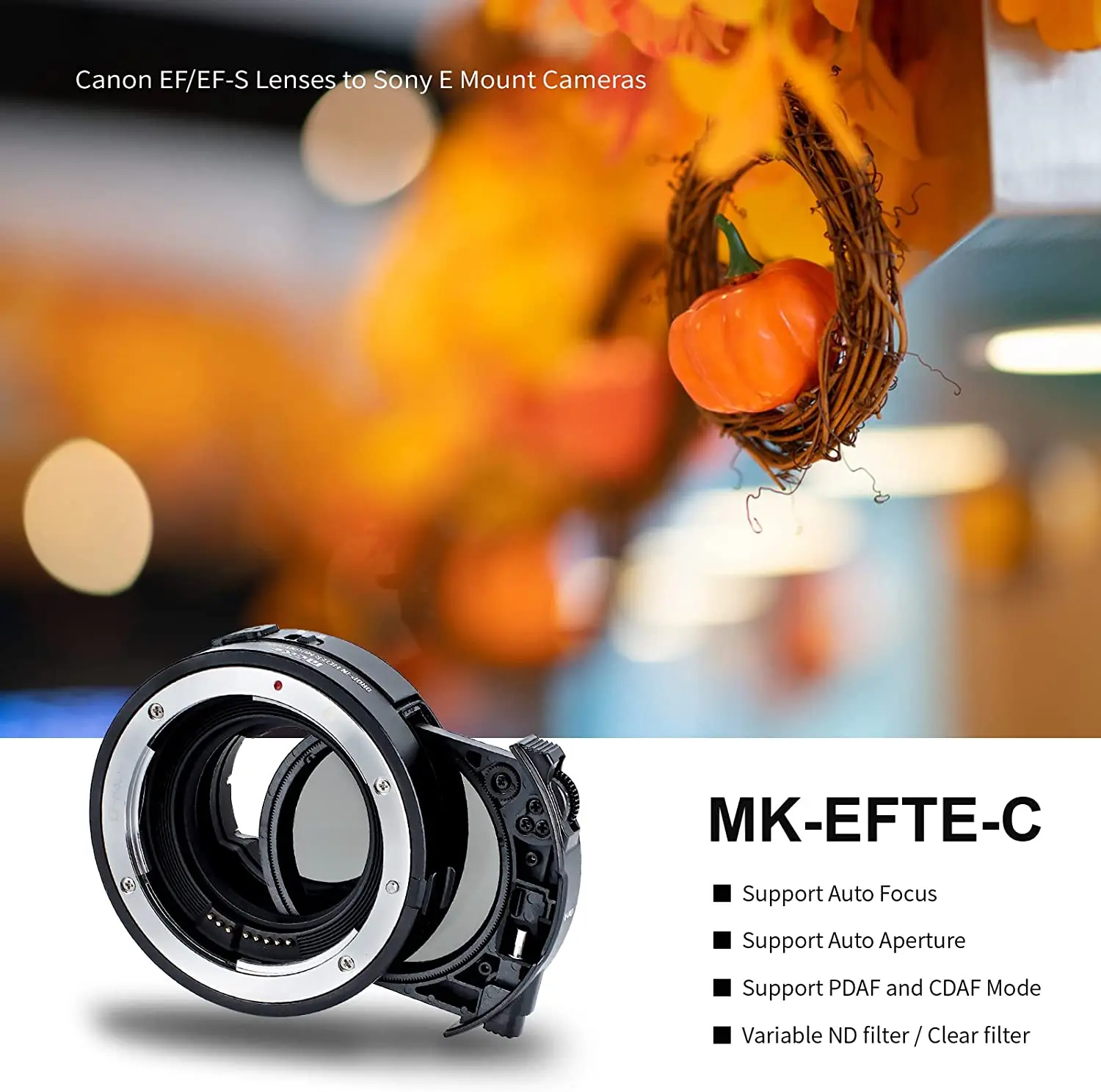 Meike EFTL-C VND Metalen AF Mount Lens Adapter met Drop-in Variabele ND en UV