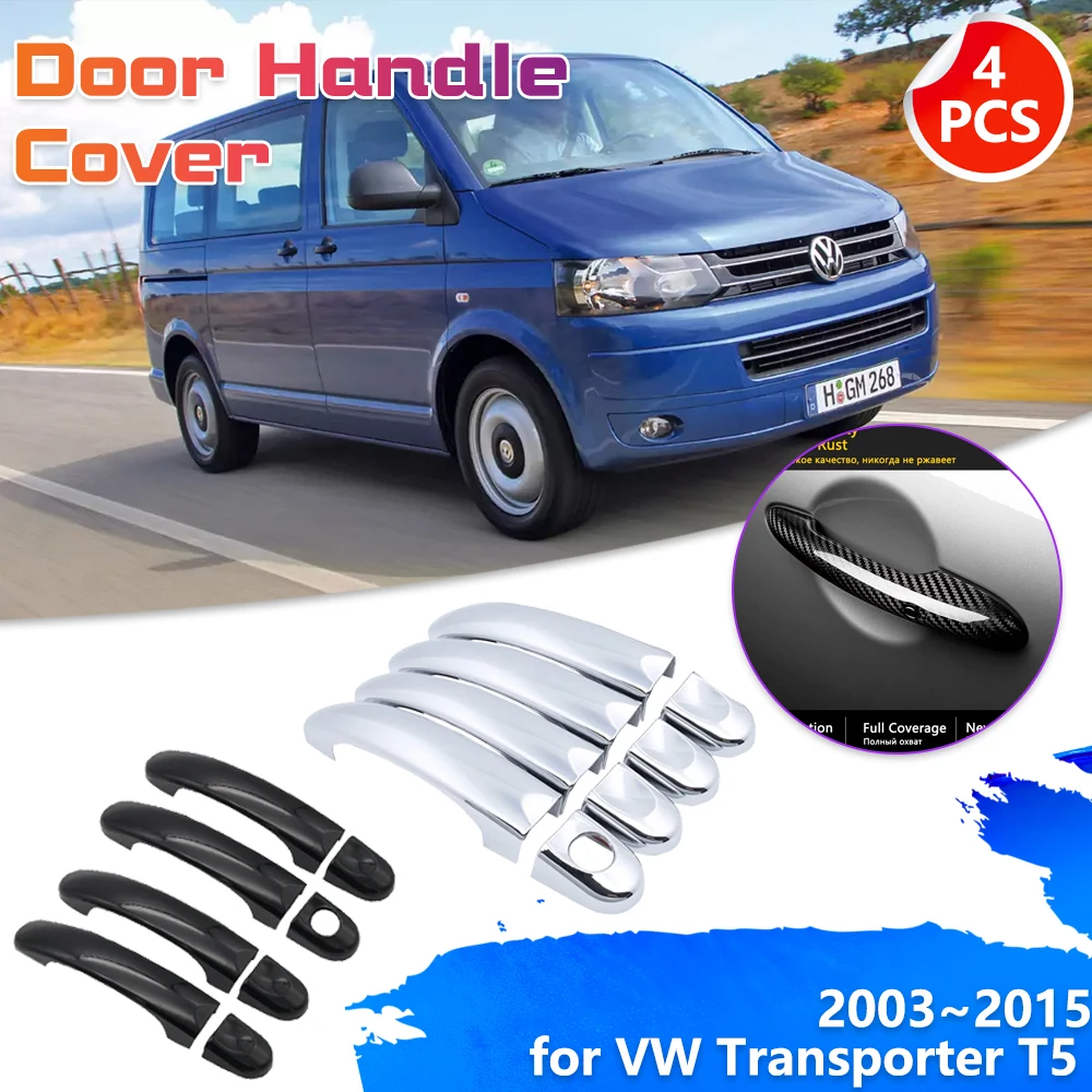 자동차 문짝 핸들 커버, 폭스바겐 VW 트랜스포터 T5 2003  2015 크롬 트림 캐치 블랙 세트 스티커, 키 캡 액세서리 2004