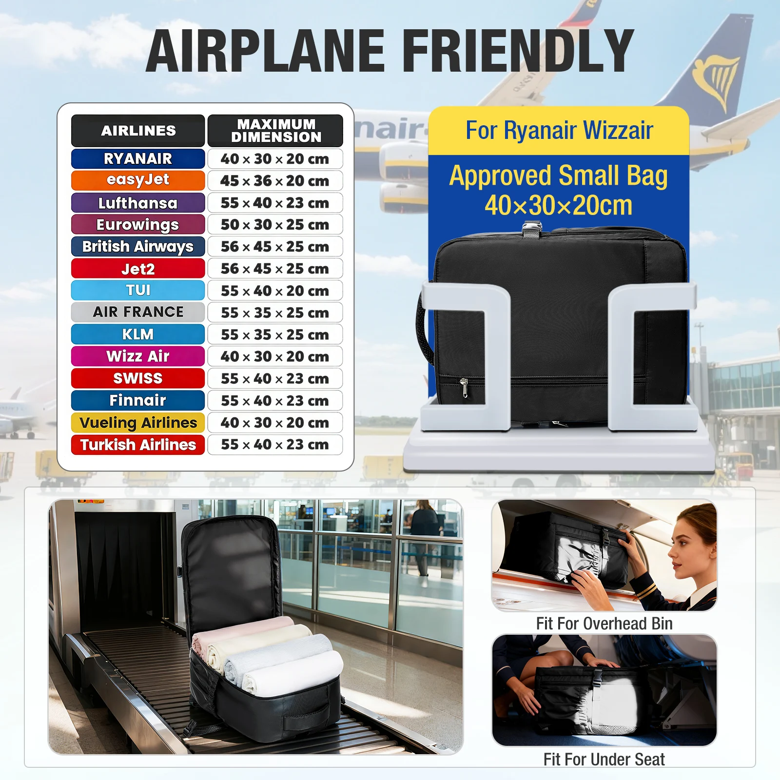 Travel Luggage Travel Backpack 40x30x20, Airline Carry-On Bag Backpack Ryanair 40x30x20 Ideal for Short Trip, Business Commuting