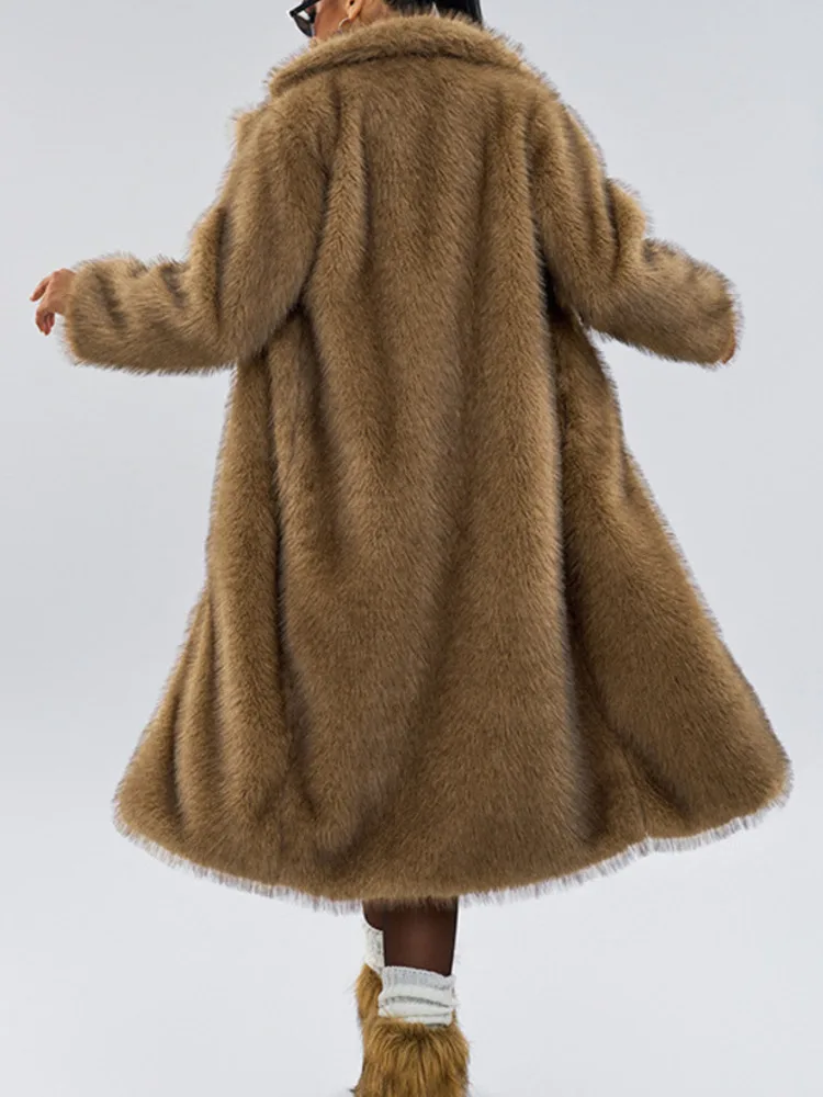 UCXQ Fashion Faux Fur Coat European Style Lapel All Match Covered Button Loose Casual Long Women's Coats 2025 New Winter 23C2945 4
