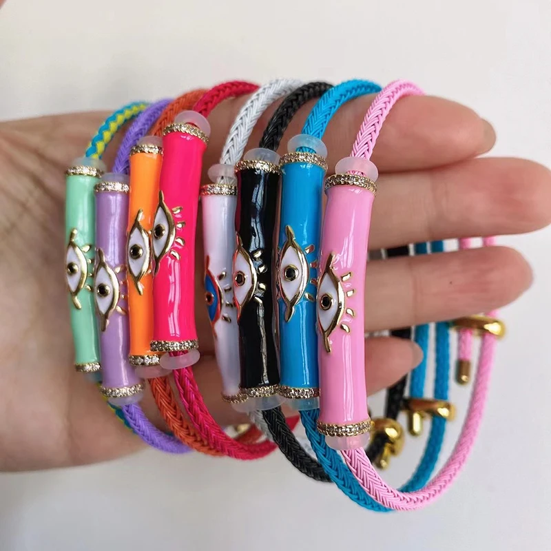 Fashion Multicolor Gold Plated Evil Eye Charm Bangle,Fine Colorful Enamel Talismal Charm Bracelet Jewelry Supply s