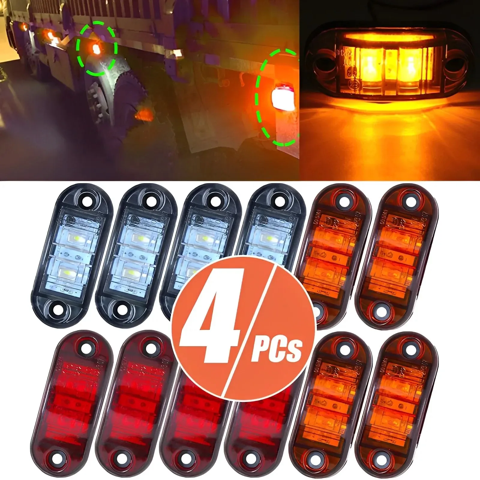 30 Piezas 24 V Luces LED Marcador Lateral Trasero Contorno Rojo, Blanco Y ámbar Para Camión REMOLQUE Caravan