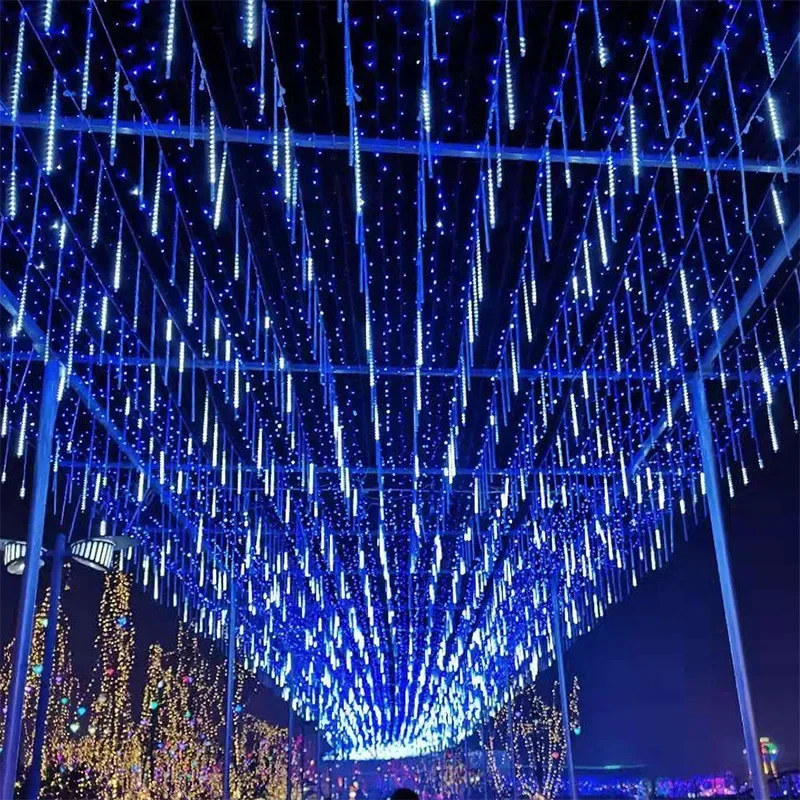 LED meteor shower light string outdoor park hanging tree arrangement decorative lights