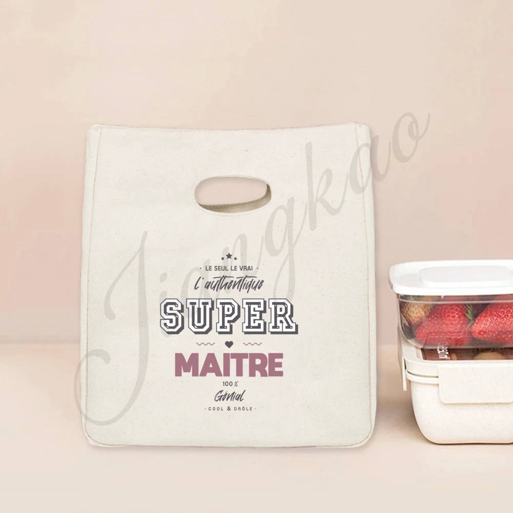 Merci Maitre Atsem 프린트 쿨러 가방 점심 가방 휴대용 절연 도시락 가방 열 식품 주머니 대학원 교사를위한 선물 감사합니다