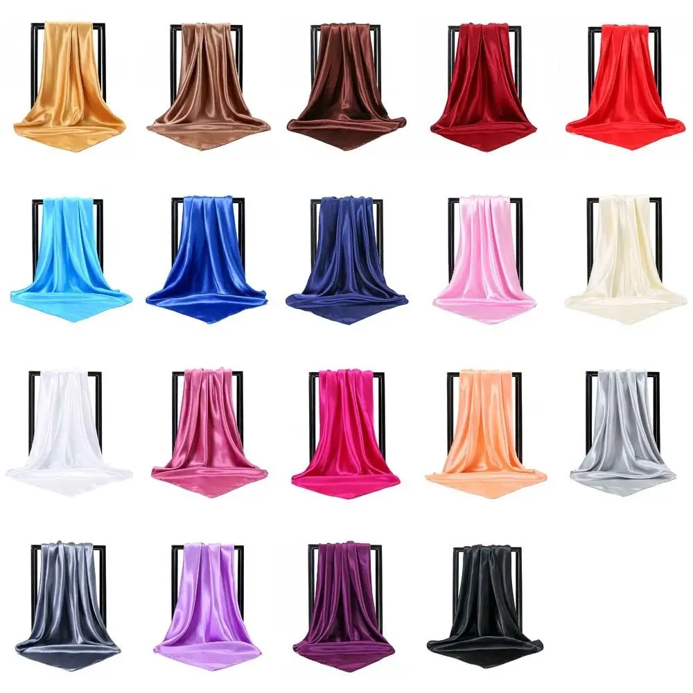 Elegant 90cm Satin Silk Scarf Large Size Lightweight Pure Color Shawl Soft Hijab Head Scarf Ladies/Girls