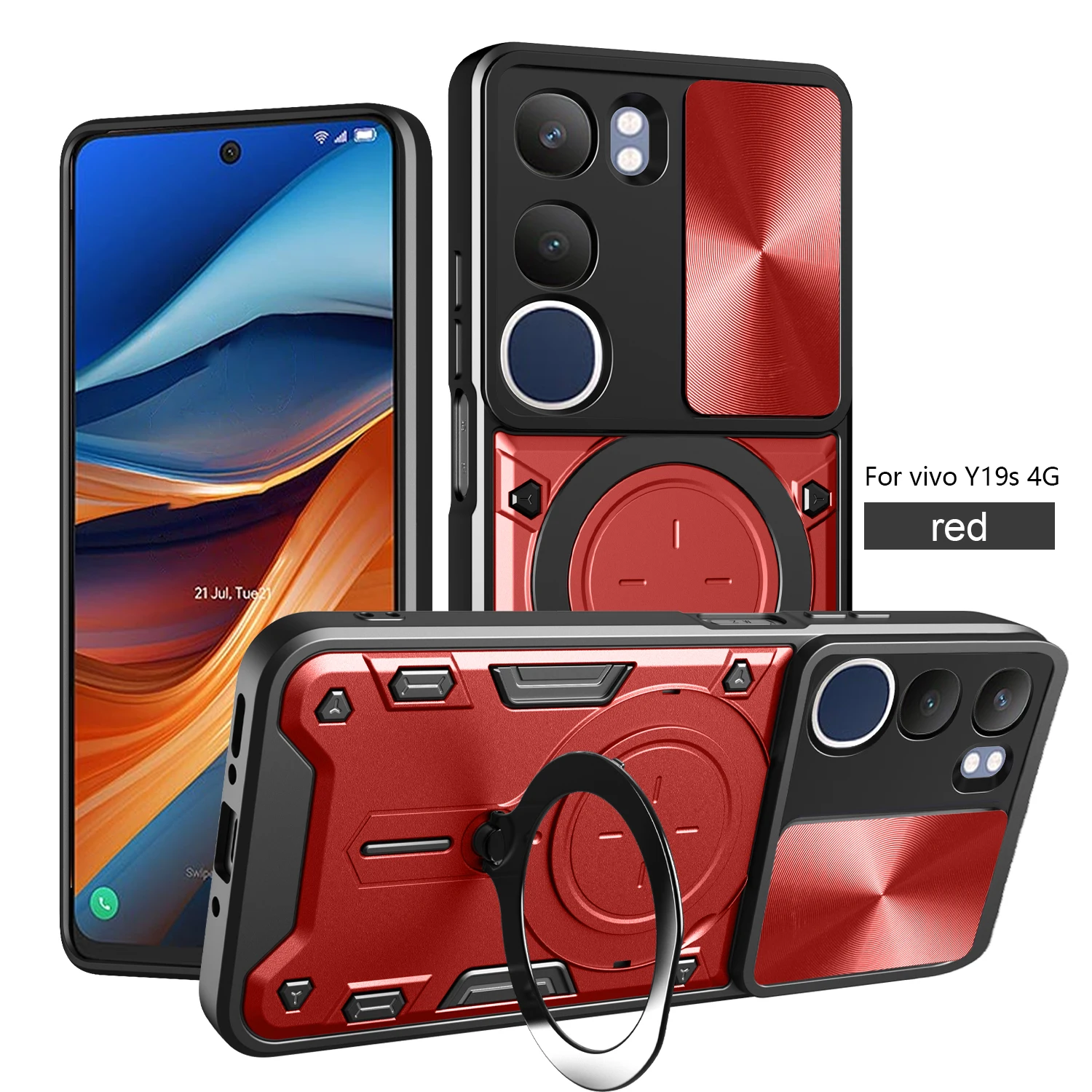 Heavy Duty Rugged Armor Phone Case with Magnetic Bracket and Slide Camera Protection Cover