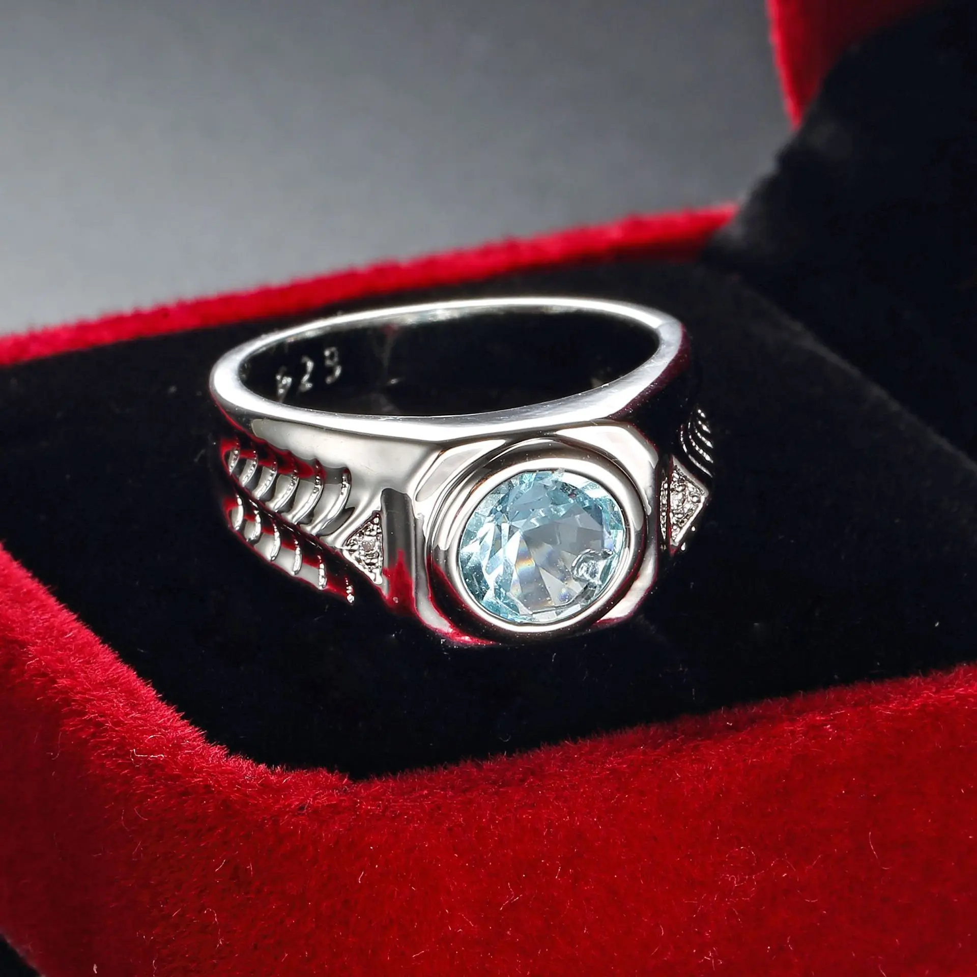 silver rings silver ring wedding rings gemstone ring men aquamarine gemstones blue zircon rings vintage wedding jewelry gifts