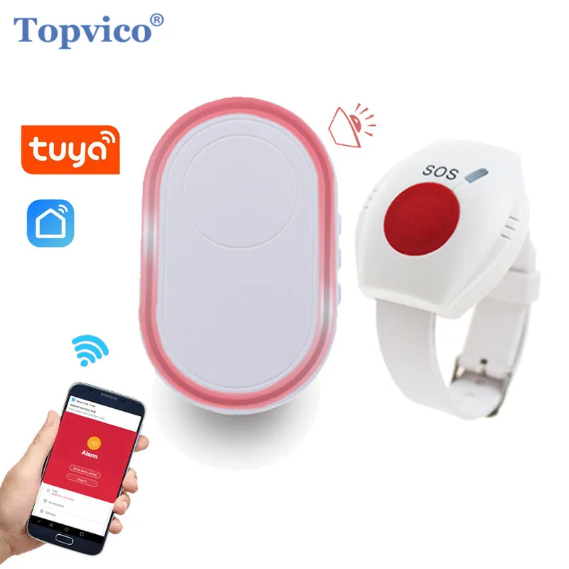 Topvico WIFI Panic Button for Elderly Alarm SOS Bracelet Watch Fall Alert Senior Emergency Call Wireless Caregiver Pager Tuya topvico smart wifi panic button for elderly sos alarm wireless caregiver pager fall alert emergency call alexa google home tuya