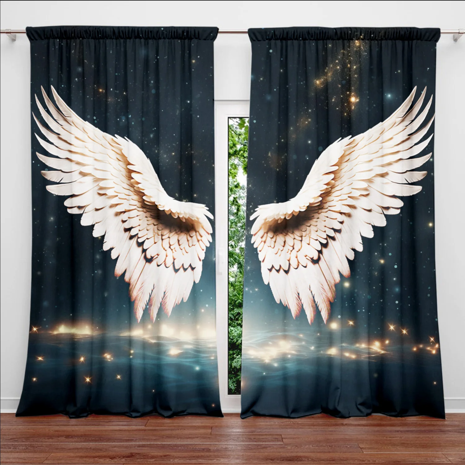 Description Picture 5 of item2pcs Angel Wings Printed Curtain for Home Decor - Rod Pocket Window Treatment for Bedroom, Office, Kitchen,Living Room,and Study