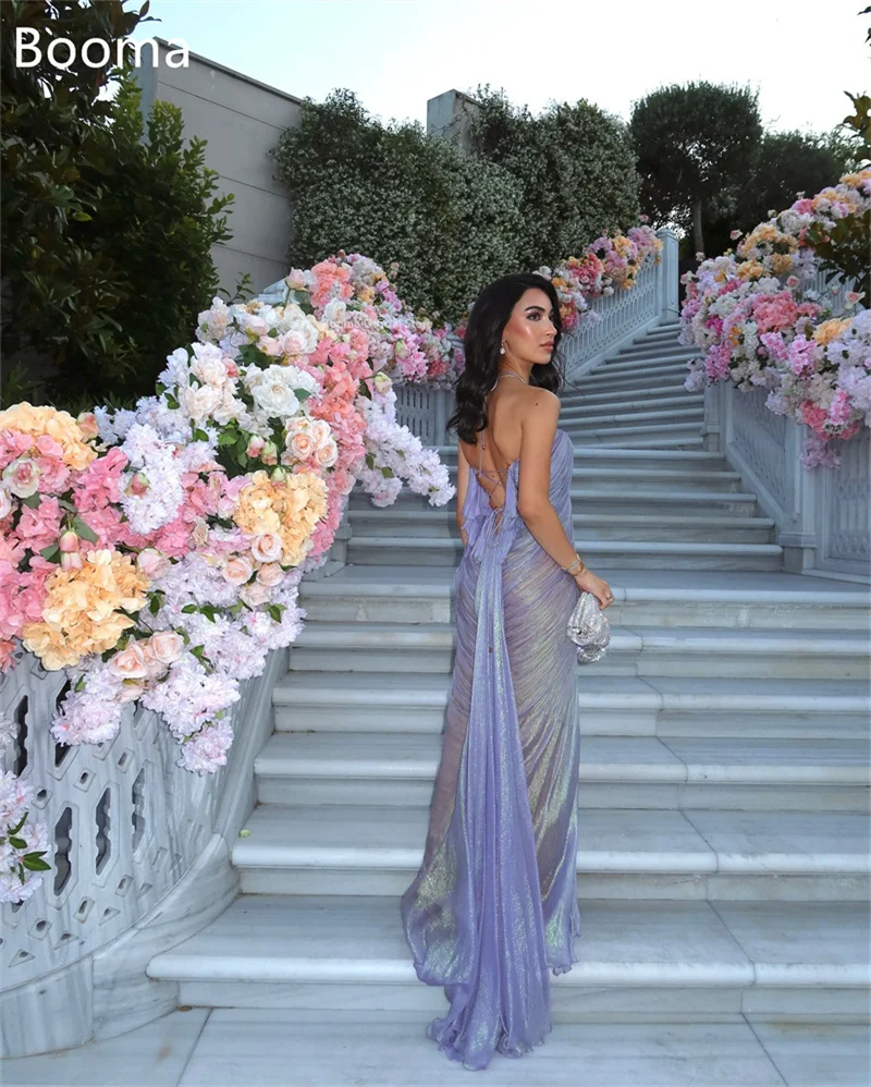 Booma Shiny Mermaid Backless Evening Dresses Formal Party Gowns for Women Pleat Long Sleeveless Prom Gown Customize 4