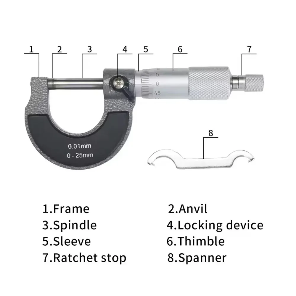 Precision Outside Micrometer 0–25mm – 0.01mm Metric Mechanical Micrometer for Accurate Outside Diameter Measurement 4