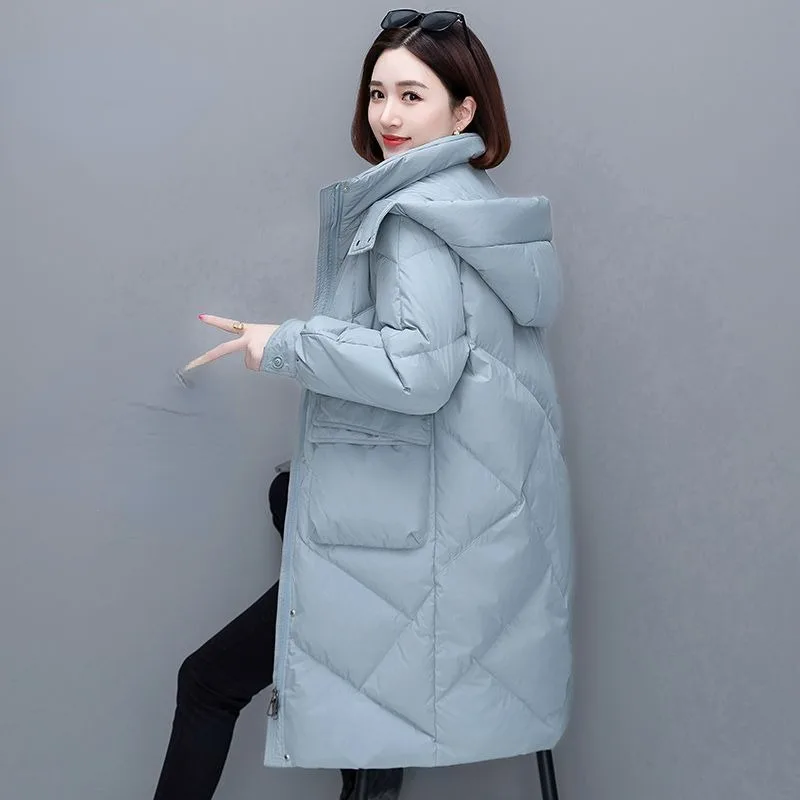 2023 New Women Down Jacket Winter Coat Female Keep Warm Thick Parkas Loose Mid Length Version Outwear Fashion Hooded Overcoat