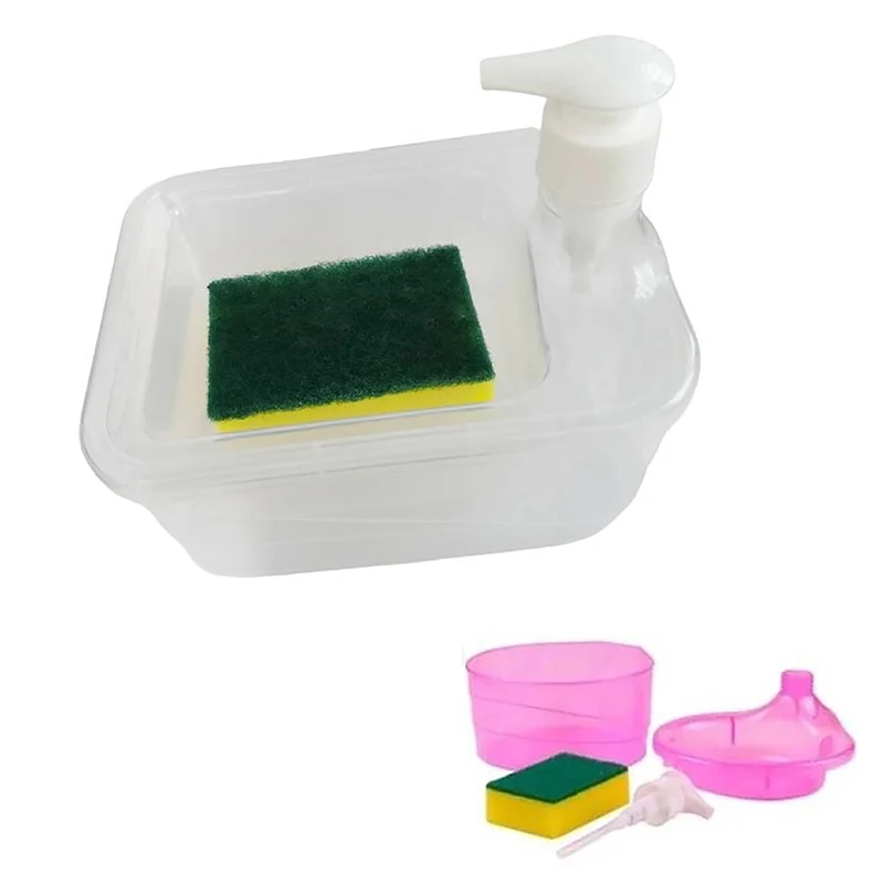 2-in-1 Hand Soap Dispenser Automatic Soap Dispenser And Scrubber Holder With Sponge Liquid With Dishwashing Brus