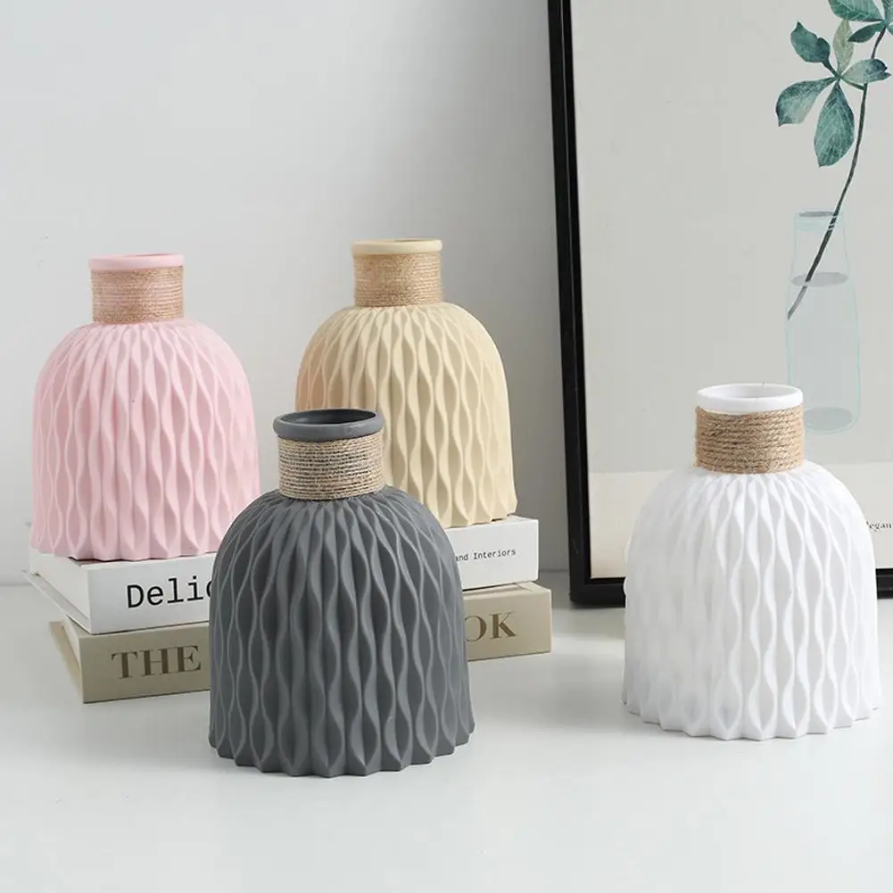 Nordic Flower Vase Imitation Ceramic Moire Artificial Flower Vase Living Room Desktop Decoration Wedding Centerpiece Arrangement 2