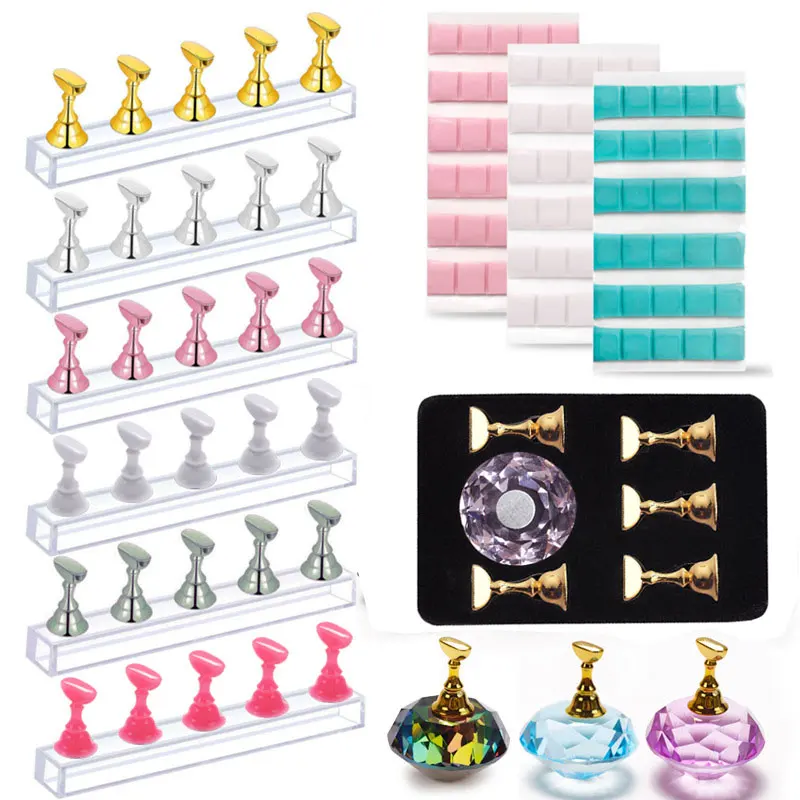 Multi-color Magnetic Nail Tip Display Magnet Nail Art Practice Stand Holder UV Gel Polish Showing Shelf Manicure Tools
