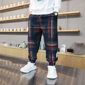 2024 Fashion Boys Cotton Plaid Pants Spring Autumn Toddler Casual Kids Loose Trousers Sweatpants for Teenage Children Clothes 1