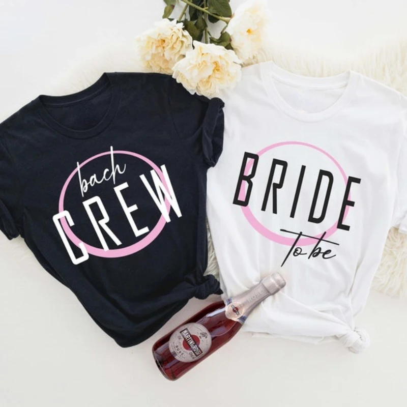 

harajuku Bride Wedding Bachelorette Party Shirt. Bride to be & Bach crew Tees.give her Honeymoon Gift.100% cotton t shirt women.