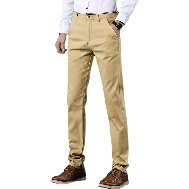 Men Spring Summer Thin Casual Pants Fashion Business Cotton Solid Color Office Trousers