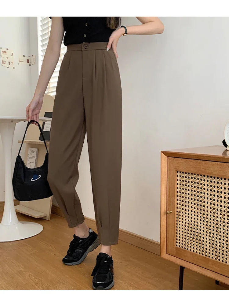 Woman Casual Solid High Waisted Pants 2022 Spring Elegant Female Basic  Pocket Pant Office Ladies 14 Color Pant