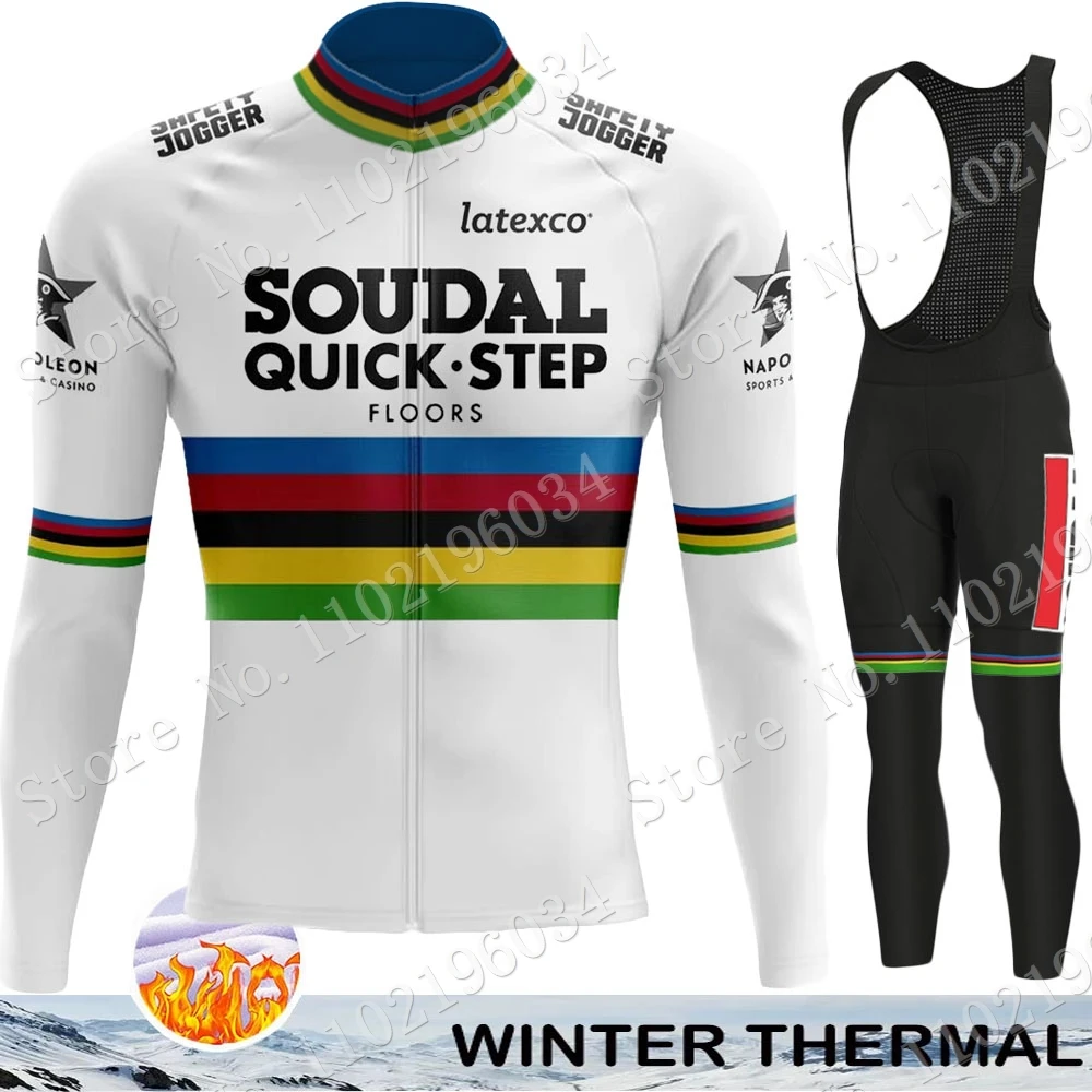 

2023 г., чемпион мира Soudal Quick Step Team, зимняя велосипедная Джерси, комплект одежды, теплые Дорожные Брюки с длинным рукавом, комбинезон, велосипедный костюм для горного велосипеда