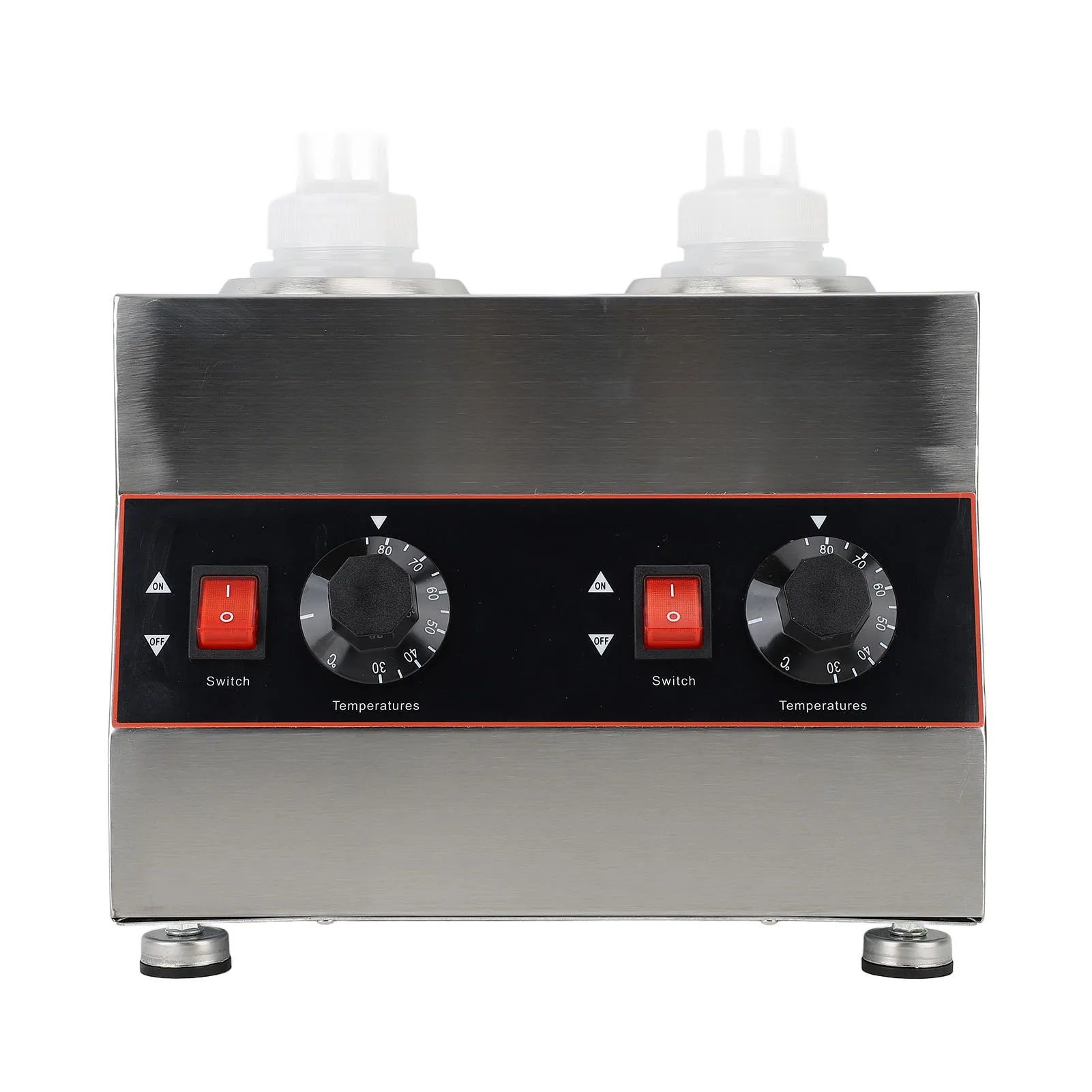1300ml Commercial Sauce Warmer Cheese Dispenser Hot Fudge Warmer 30‑85&deg;C Temp Adjustable Double Bottles Nacho Cheese 320W