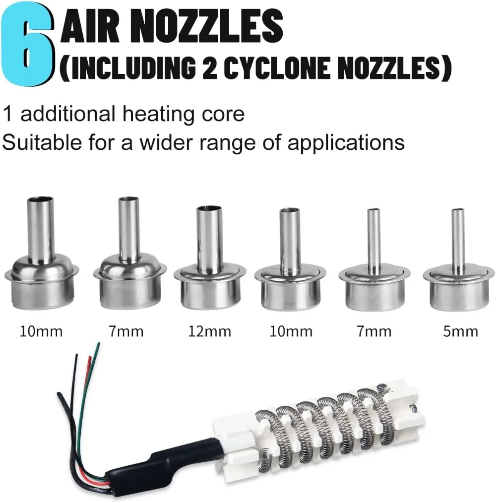 110V Digital Hot Air Rework Station1300W 212℉-845℉ Adjustable Temperature C/F 4 Memory Storage 6 Air Nozzle SMD Hot Station